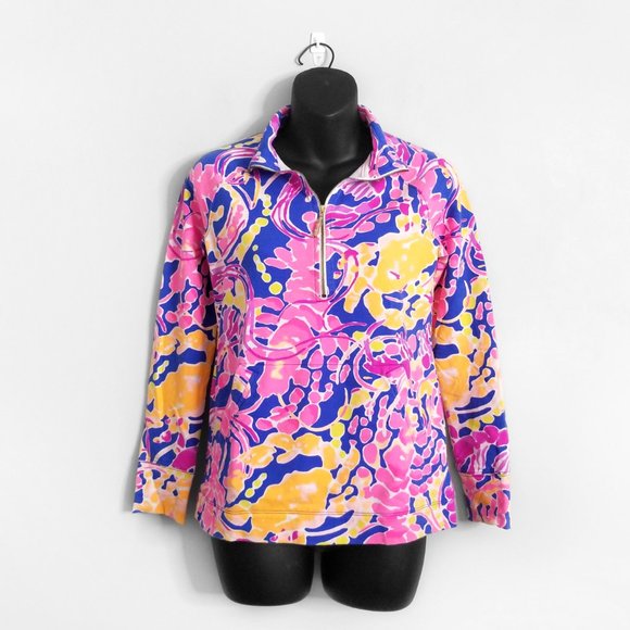 LILLY PULITZER Pink Blue UPF 50+ Skipper Printed Popover Sweater - Picture 3 of 11